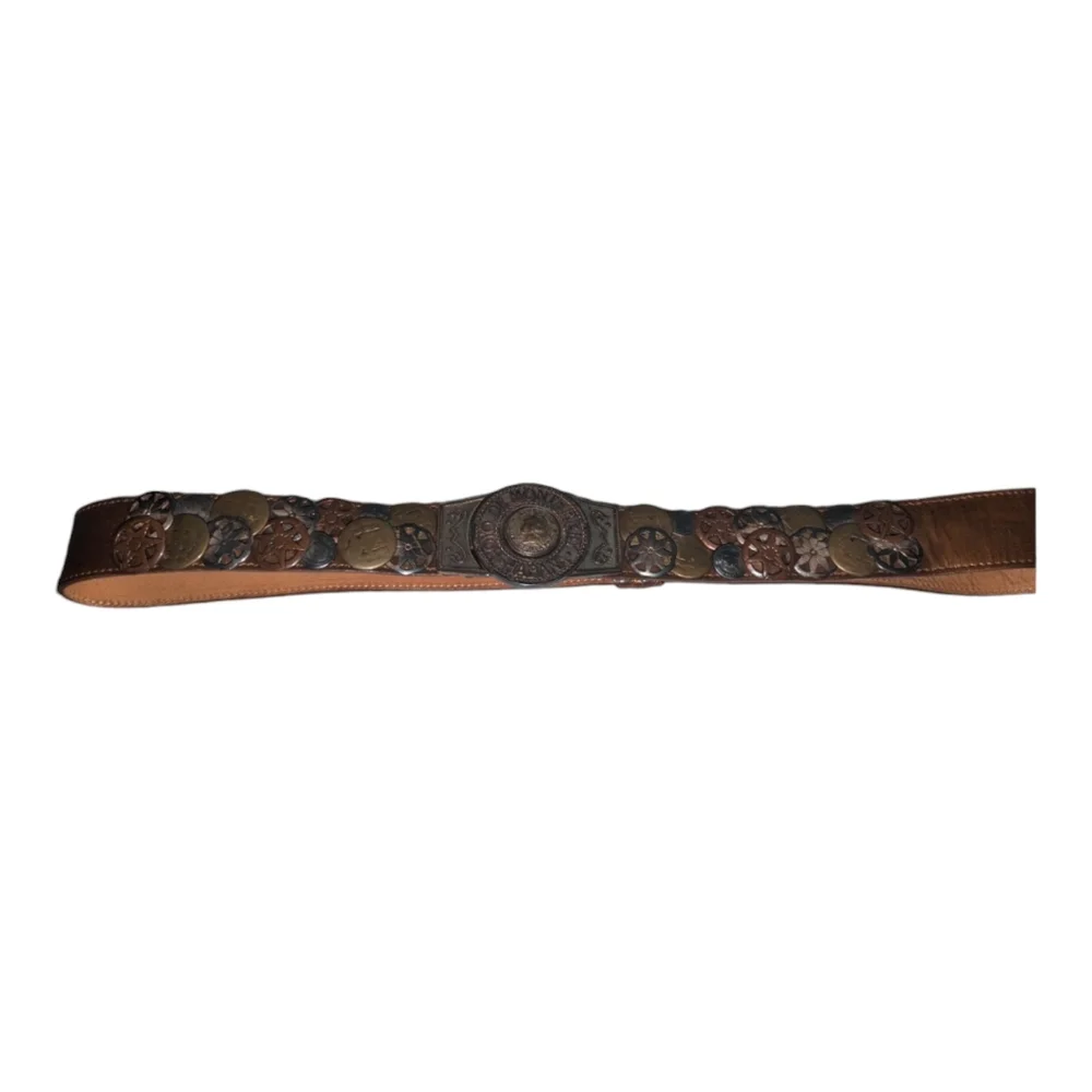 Rare Vintage Streets Ahead Santa Monica Copper Coin Adjustable Leather Belt